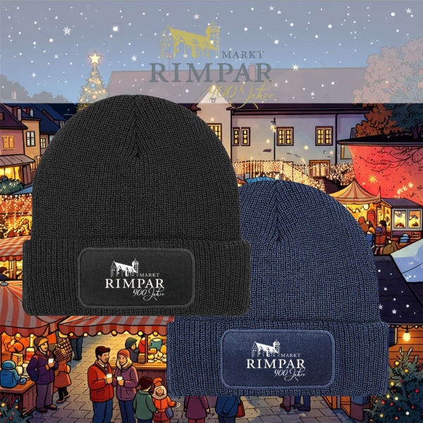 Wollmütze schwarz / blau mit Logo